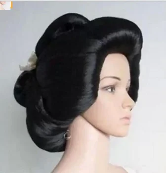 Японская гейша Льняной черный синтетические волосы Косплей Ежедневный парик для женщин Рождество Хэллоуин Костюм Вечеринка Парики
